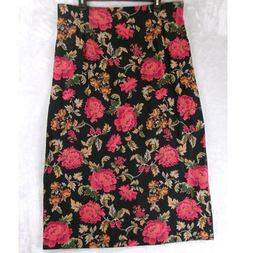 Briggs New York Black Red Rose Floral Skirt 18W Cottagecore Romantic